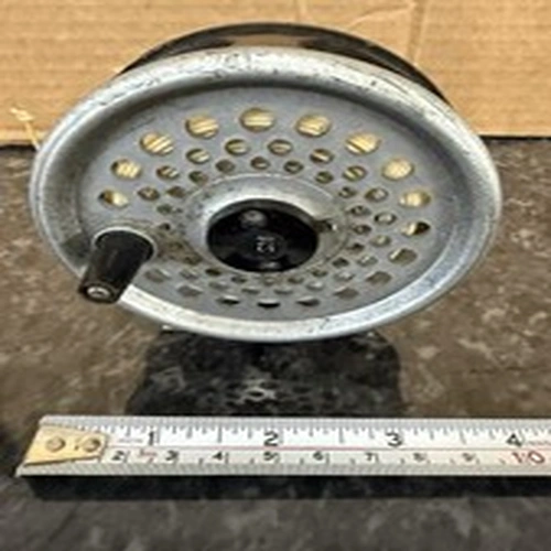 Vintage Fly Fishing Reel and Two Spare Spools With Waxed Bag.