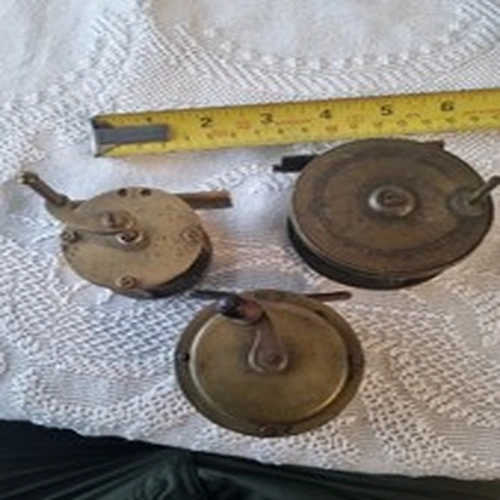 3 Old Brass Fishing Reels Vintage