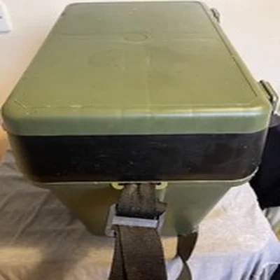 Large fishing tackle box with 3 fishing reels and and various hooks weights, etc