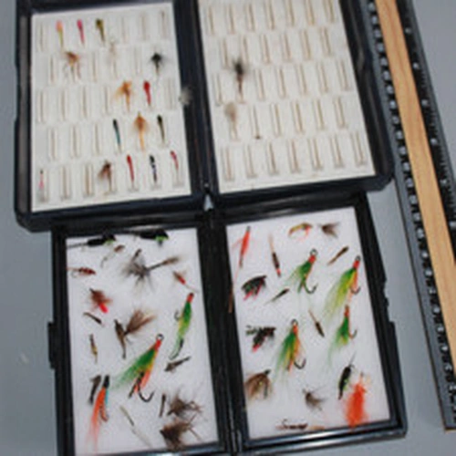 FOX BOX FLY BOX + ANOTHER FLY CASE WITH SELECTION OF TROUT / SALMON FLIES