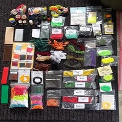 Fly Tying Materials.  Large Mixed Lot With Box. 