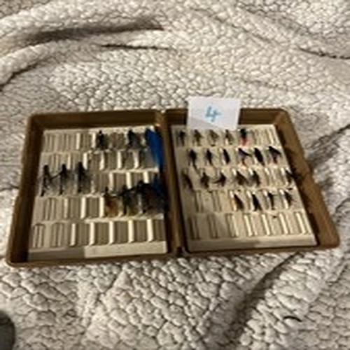 Used fishing Fox Box Complete With 31 Mixed Size Salmon Flies