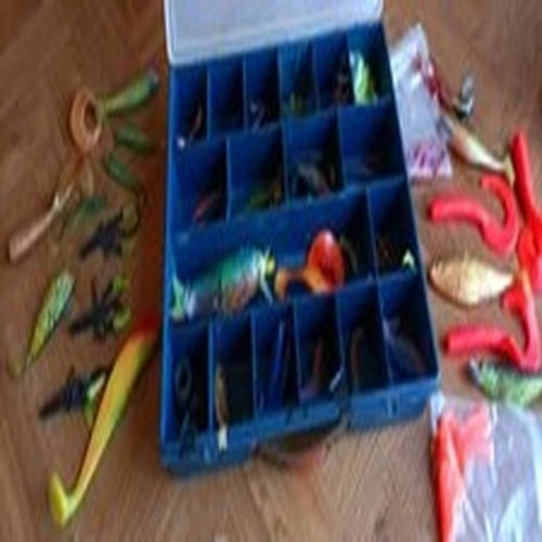 Large Job Lot Of Fishing Lures Jogging Spinning In Plastic Organiser As Photos