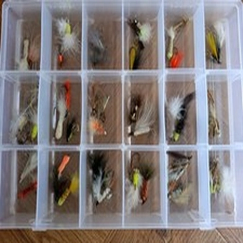 Plastic Box Of Fly Fishing Flies Lures Trout Game Job Lot Sold As Photos