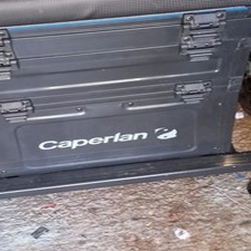 Caperlan Fishing Seatbox Black metal Fully adjustable legs, 6 of. With mud feet