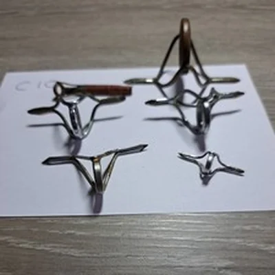 Set of six rod rings, butt and tip have amber inserts