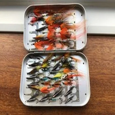 Wheatley Silmalloy fly box with Salmon doubles