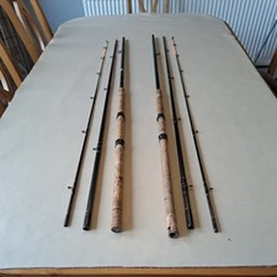 A pair of ABU Garcia Gold Feeder rods models 7110 11.6 ft and 7120 12 ft