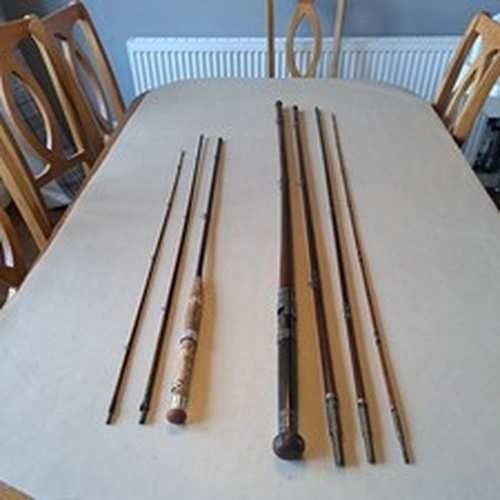 2 Vintage wood/cane fly fishing rods 10 ft trout fly , and 18 ft 4 pc salmon fly