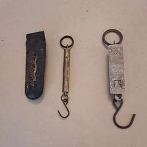A pair of Vintage Fishing Scales, Morganite brass with case, and little samson