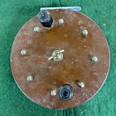 Vintage Wood & Brass Large Fishing Reel