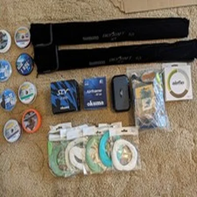 shimano biocraft xt salt fly rods #8 and #6 9ft, okuma reels, tackle, extras