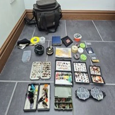 Fly Fishing Bag Full Of Accessories, Flies, Fly Reels, Leaders
