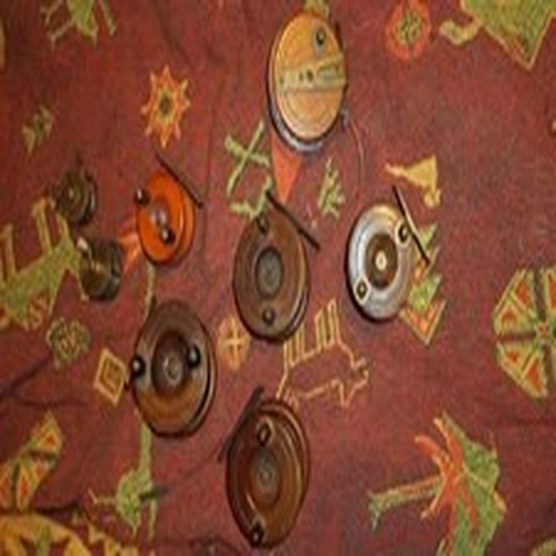 selection of Vintage Fishing Reels wood and brass untested