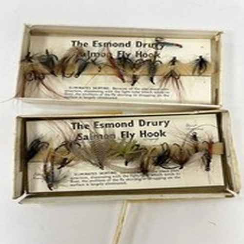 Vintage The Esmond Drury Salmon Fly Hooks  (2 boxes 23 flies in total)