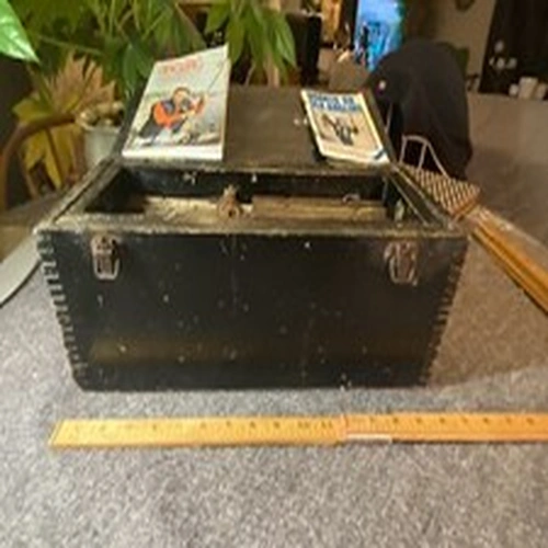Fishing Box Vintage Wooden Fishing Box and Contents 1960’s? Lots Of Lead Weights