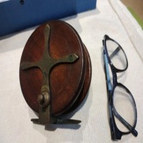 Antique Wood and Brass Fishing Reel