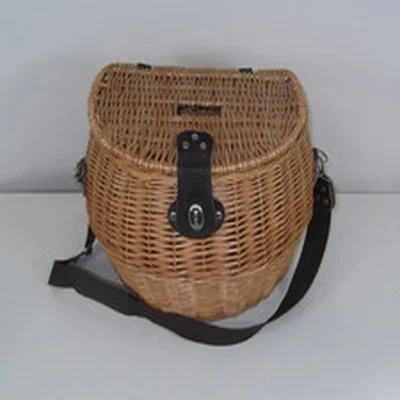 Wicker & Leather Fisherman Fishing Creel or Foraging Basket. Excellent Cond. #W7