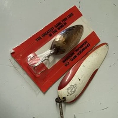 2×TOP QUALITY,VINTAGE,EPPINGER-DARDEVLE & DEABORN-PIKE FISHING SPOON  LURES