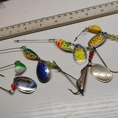 5×,VINTAGE,ERIE DEARIE,BIG JOHN,TIGER SERIES SPINNERS--PIKE,PERCH FISHING  LURES