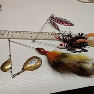 2 RARE,VINTAGE,LARGE,BUCKTAIL SPINNERBAITS-PIKE,BASS  FISHING  LURES