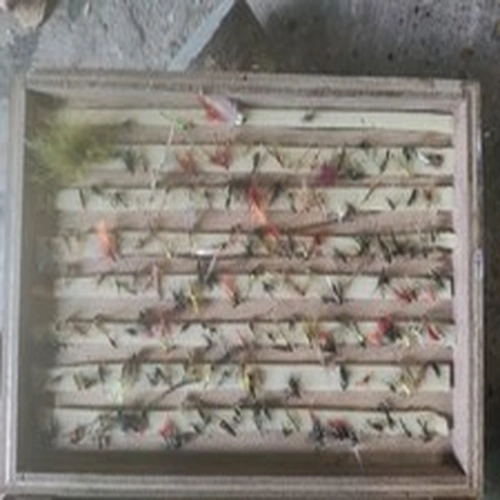 70 + Fishing Flies And Home Made Tackle Box