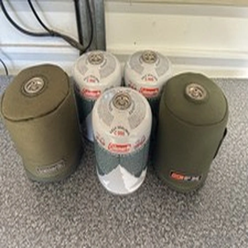 Trakker & Fox Gas Canister Covers And 5 X Gas Canisters