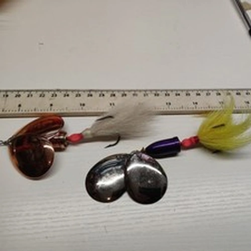 2 TOP QUALITY,OLD SCHOOL, BLUE FOX-SUPER VIBRAX 6-PIKE,TROUT FISHING SPINNERS.