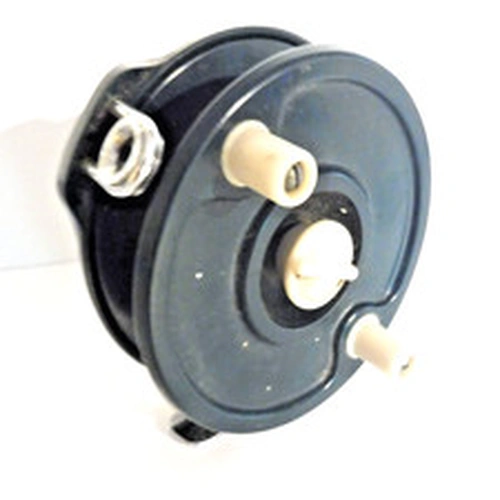 VINTAGE  3"1/2 DIA GREEN / WHITE BAKELITE "THE MORELEE"FISHING REEL +LINE GC