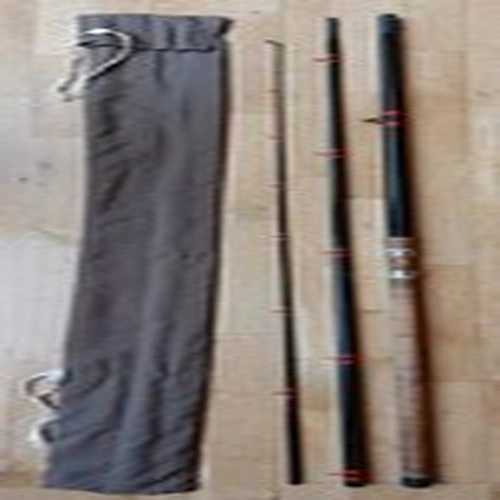 12 foot 9 inch three piece black fibre glass fishing rod & cloth bag