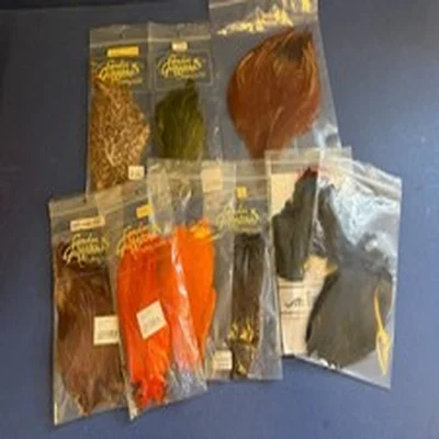 HEN/COCK CAPES FOR FLY TYING MOSTLY UNUSED. X 8 (GORDON GRIFFITHS)