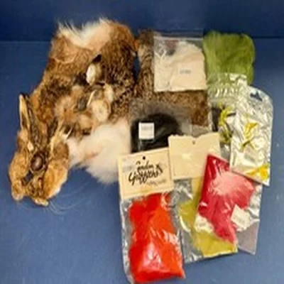 A JOB LOT OF HARE SKIN/ EARS+ RABBIT SKIN DYED / STRIPS