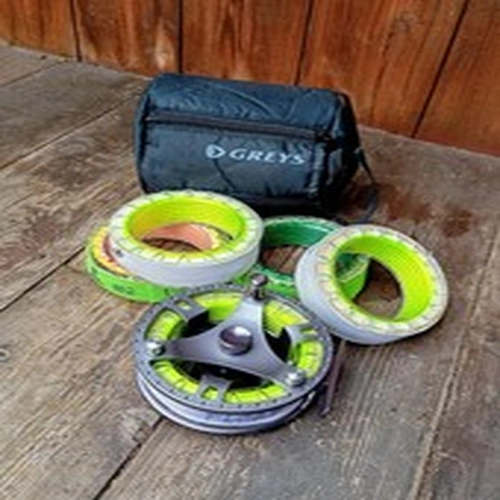 Greys GTS 700 Large Arbor Fly Reel 5/6/7 + Lined Spools & Bag Mint!