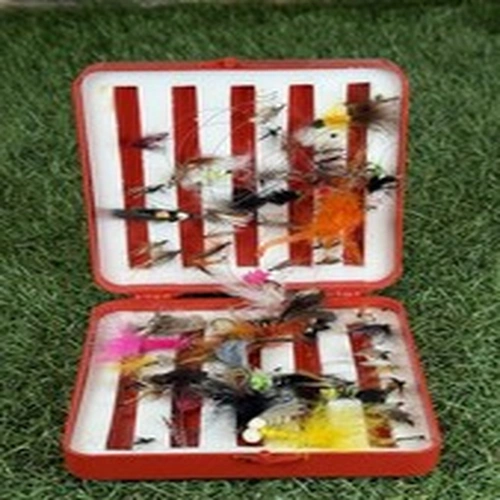 small box of vintage fly fishing flies