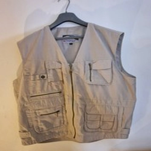 H-Fashion Waistcoat Size XL Chest 50" Lined Beige Fishing Hunting Multi-pockets