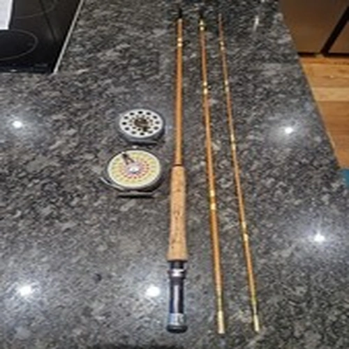Vintage Split Cane 9ft Fly Rod with Two Reels. Very Good Condition.