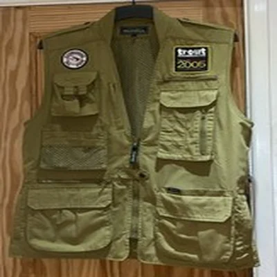 Vintage snowbee  Fly Fishing Vest  with two sew on patches , poly cotton size L