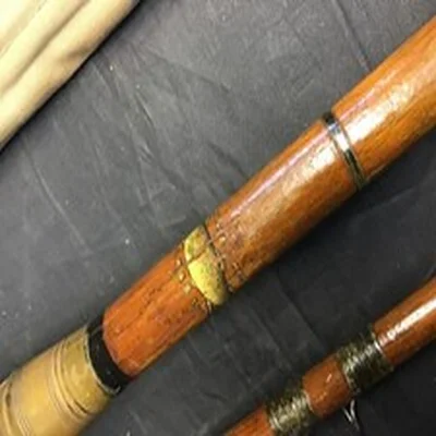 Vintage Early H Sims of Newcastle 14ft 8” greenheart Salmon fishing rod+bag