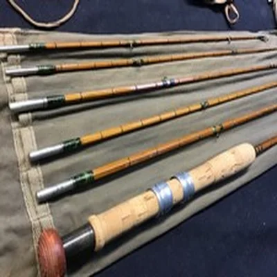 OGDEN SMITHS LONDON 6 PIECE SPLIT CANE COMBINATION FLY ROD c1920 AGATE RINGS