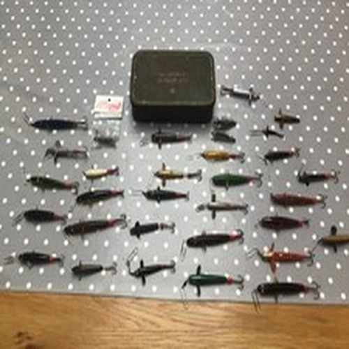 Huge joblot of 39 vintage Devon minnows in a The Hockley minnow box