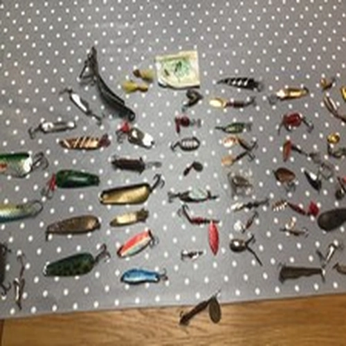 Huge joblot of 53 vintage spoons , Toby lures and others in very good condition