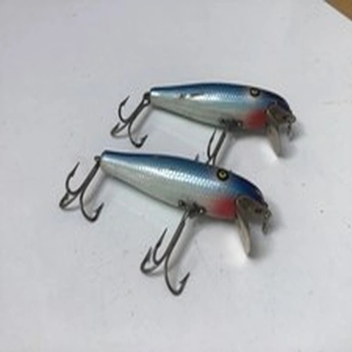 Vintage Pflueger Pal-O-Mine Fishing Lures x2 Blue Silver Scale Wooden Pike Bass