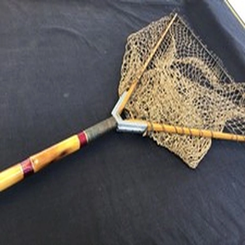 Vintage Split Cane & Bamboo Salmon Landing Net Frame Brass Ferrule 1930s