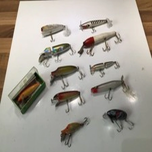 Vintage Fishing Lure Job Lot Creek Chub Jitterbug Rapala Wooden Pike Bass Lures