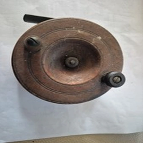 Wooden Centrepin Reel, Unbranded, 4" Diameter, Brass Foot, Antique,With Case.