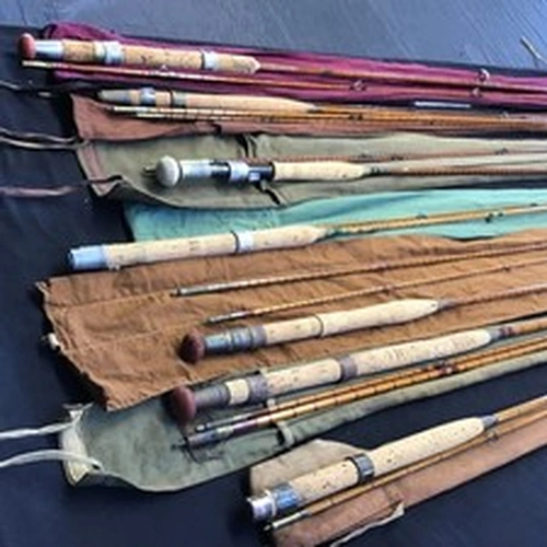 Vintage Huge joblot x 6 fly fishing rods 1 x R Sealey spinning rod split cane