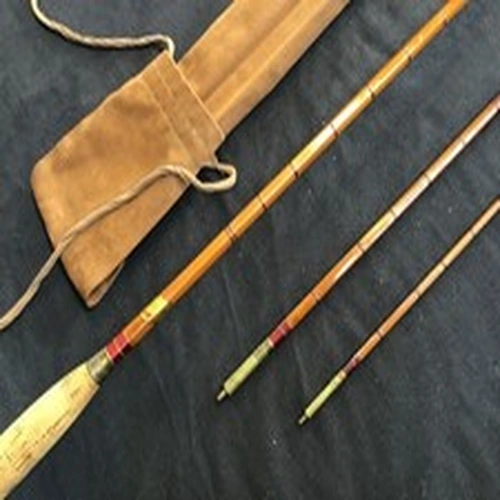 Vintage Allcocks “ Popular” 9 ft 3 piece split cane Fly Rod and bag
