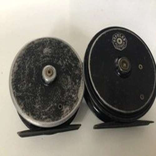 Pair of vintage S. Allcock & Co. trout fly fishing reels made in Redditch, Engla