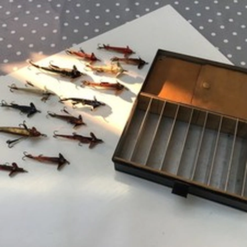 14 x Vintage Salmon Trout Devon Minnow Phantom Fishing Lures Job Japanned box