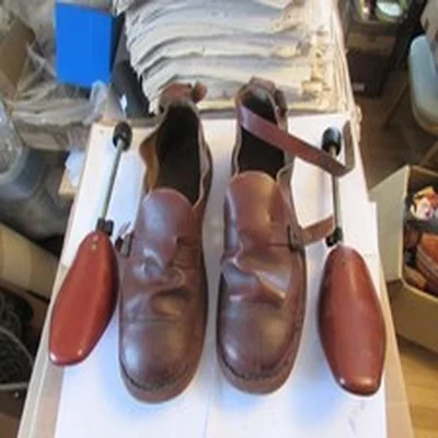 excellent pair vintage leather studded felt fishing wading boots shoes stretcher